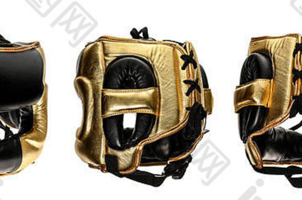 保护拳击皮革头盔头齿轮孤立的白色安全保护设备完整的联系战斗体育运动
