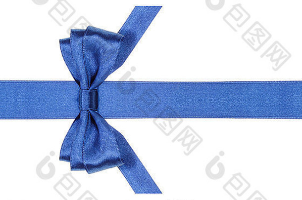 对称的蓝色的缎弓垂<strong>直减</strong>少结束丝绸丝带孤立的白色背景