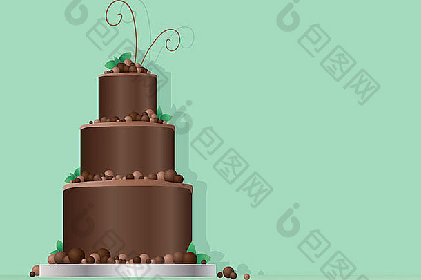 插图庆祝活动蛋糕当代设计巧克力球薄荷叶子有薄荷味的绿色背景