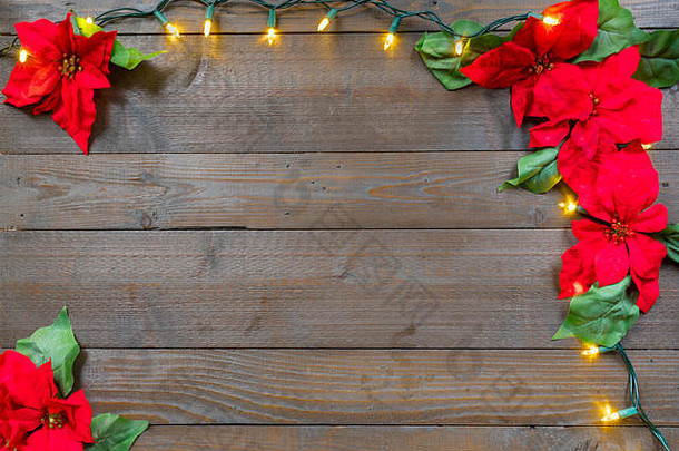 圣诞节一品红花木木板背景灯