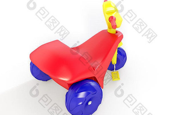 塑料三轮车玩具的3d插图
