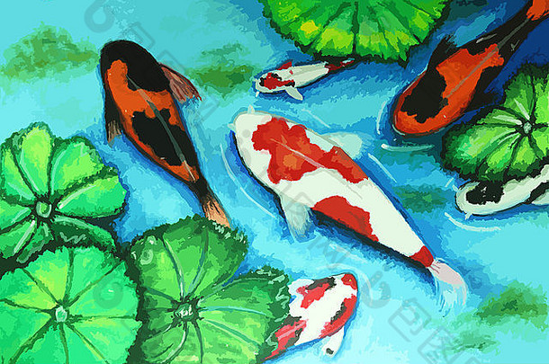 锦鲤鱼在水中游动绘画背景