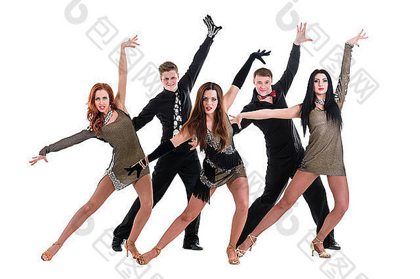 歌舞表演舞者团队跳舞孤立的白色背景完整的长度