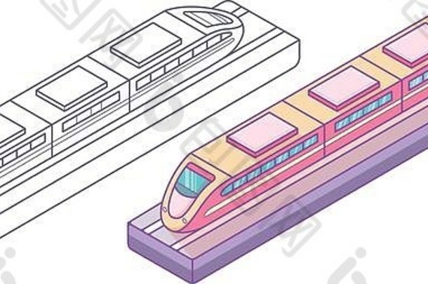 火车玩具跟踪概述了蓝色的粉红色的颜色
