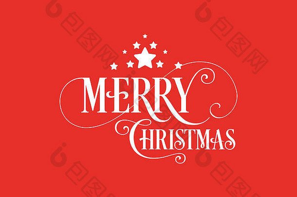 圣诞<strong>快乐</strong>独特的手绘字体，红色背景，带星星。祝贺卡、邀请卡、Gre的绝佳设计元素
