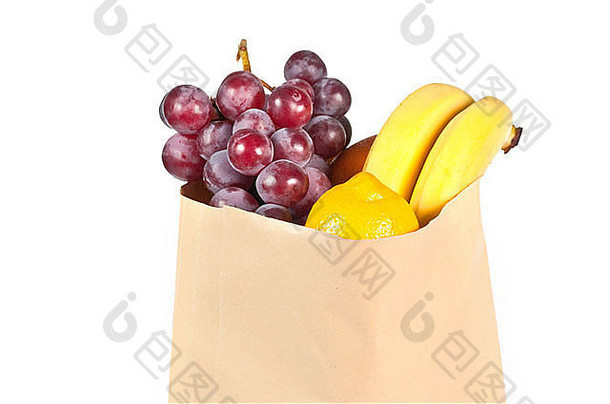 水果棕色（的）杂货店袋孤立的白色背景