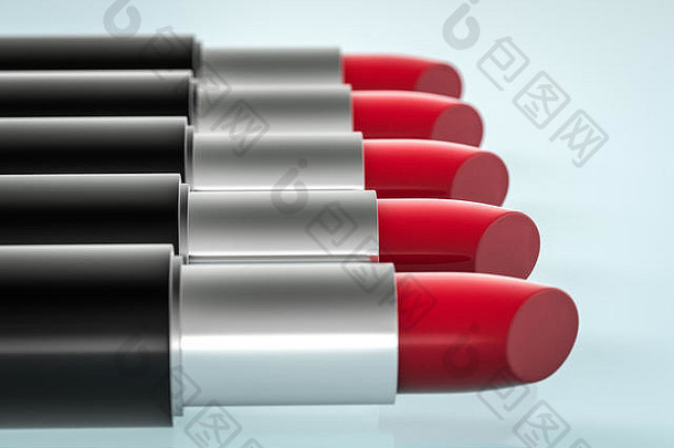 唇膏采用浅颜色背景，产品摄影，3D渲染。计算机数字背景。