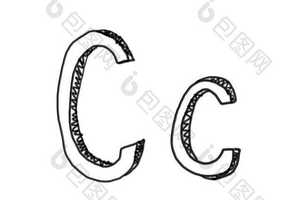 设计元素中字母标识图标的新绘图字符C。