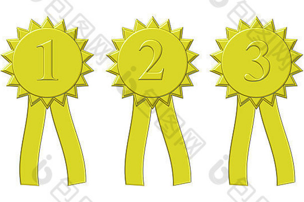 金色第一、第二和第三名获奖彩带插图。
