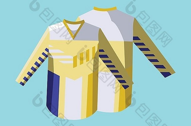 曲棍球套衫统一的蓝色和黄色插图。男士和运动装。时尚的运动连帽衫设计。霍