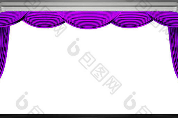 隔离的紫色窗帘。三维渲染