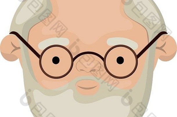 色彩斑斓的脸有胡子的祖父白色头发眼镜