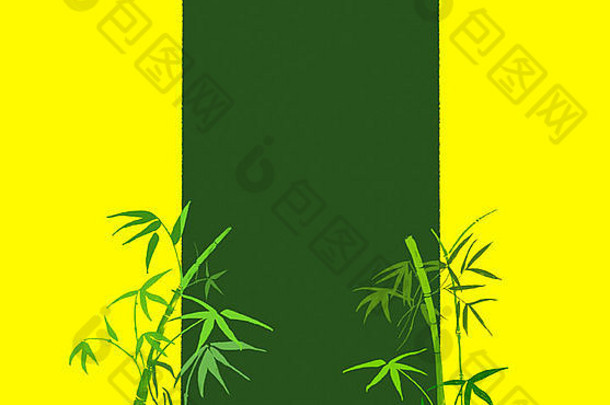 黄绿色背景分支机构绿色竹子