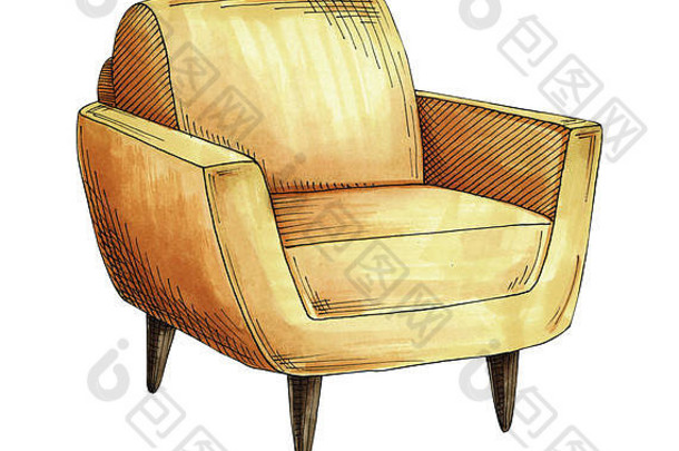 在椅子上画上酒精标记。白色背景上隔离的扶手椅。