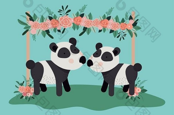 婴儿淋浴卡可爱的熊熊猫夫妇