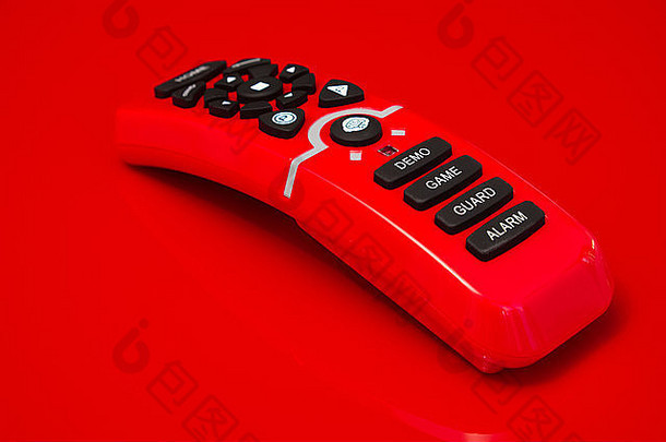 远程控制红色的闪亮的塑料黑色的橡胶按钮说谎红色的镜像表面