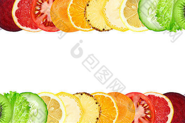 颜色水果蔬菜片白色背景食物概念