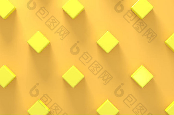 黄色背景上的几个黄色立方体。从上面