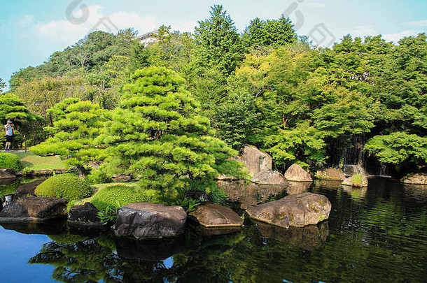 美丽的日本花园体系结构姬路城koko-en花园日本
