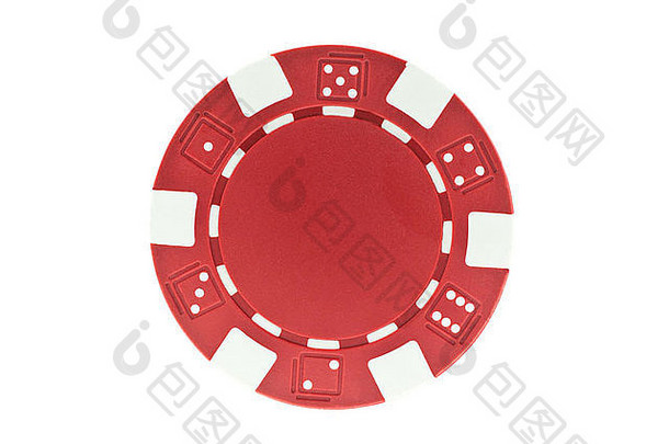 白色背景上隔离的红色扑克筹码。特写水平镜头