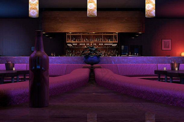 呈现奢侈品晚上休息室酒吧紫色的光