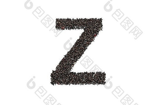 构成字母Z的3d字符，从上面看，在白色背景上隔离