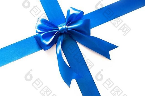 白色背景上的蓝色丝带和蝴蝶<strong>结</strong>作为礼物