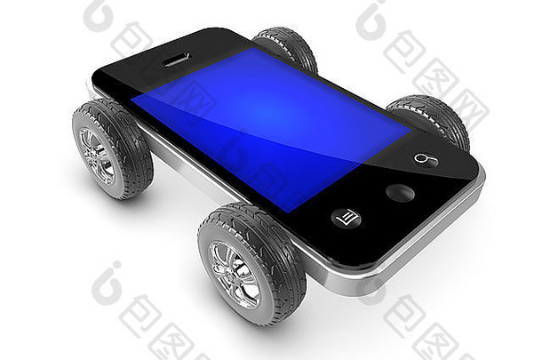 带车轮智能手机的3d渲染