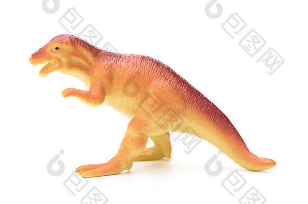 一边视图橙色塑料<strong>恐龙玩具</strong>白色背景