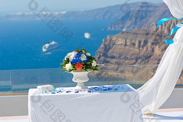 表格装饰婚礼仪式海滩希腊圣托里尼岛