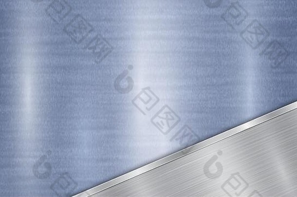 背景组成蓝色的闪亮的金属表面抛光银板位于角落里金属纹理的目光抛光的edg
