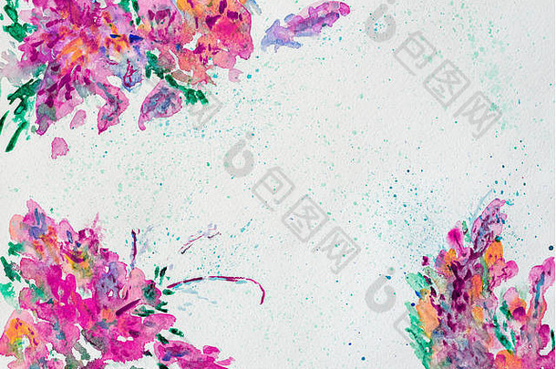 色彩斑斓的花边境文本横幅形成手画明亮的的屁股溅水彩纸摘要背景