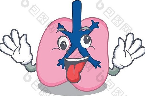 一个吉祥物设计的肺有一个有趣的疯狂的脸