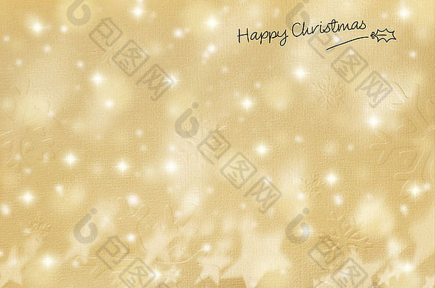 美丽的黄金快乐圣诞节卡冬天假期背景装饰纸星星雪点缀