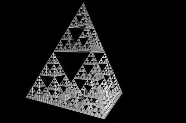 灰色的sierpinski三角形黑色的背景分形形状等边三角形三角形细分递归地小