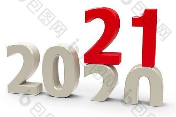 2020—2021变化代表新年2021，三维渲染，3D插图