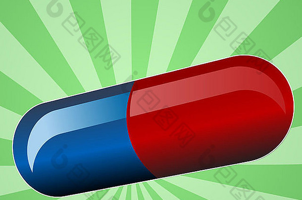蓝色和红色的药丸药物胶囊插图