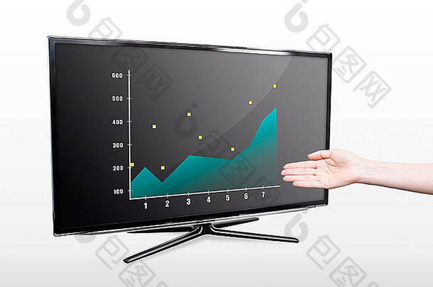 商业成功增长图。手绘现代电视屏幕