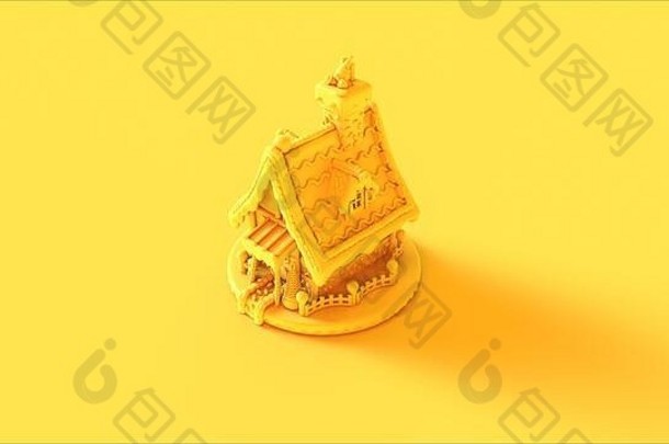 黄色圣诞姜饼屋3d插图3d渲染