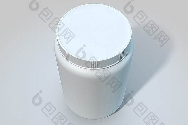 一个普通的白色塑料容器，在一个孤立的白色工作室背景上没有商标