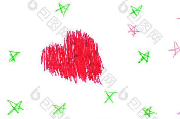 小孩子画红色的心