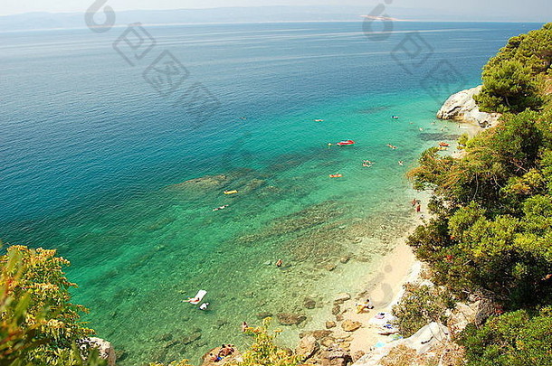 夏天景观达尔马提亚岩石海滩克罗地亚