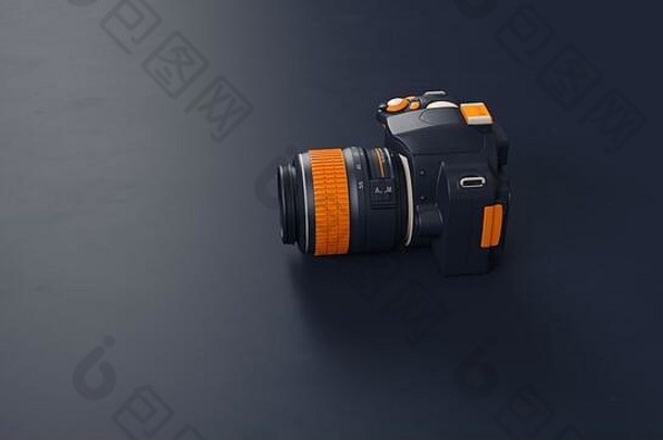 蓝色的橙色白色数字dlsr相机插图渲染