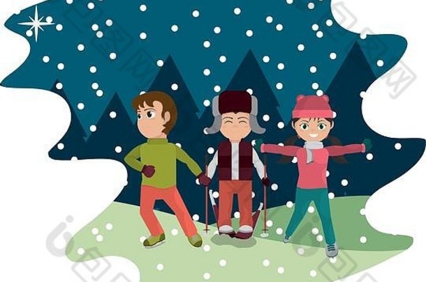孩子们玩下雪冬天天气
