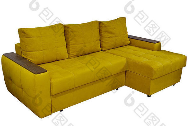 现代时尚的角落里沙发黄色的织物枕头