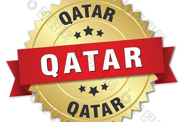 卡塔尔红色丝带圆形金色徽章