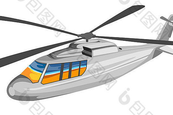 插图直升机斩波器飞行飞行复古的风格