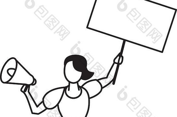 积极分子女人抗议横幅扩音器