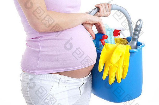 怀孕了女人持有清洁产品嵌套