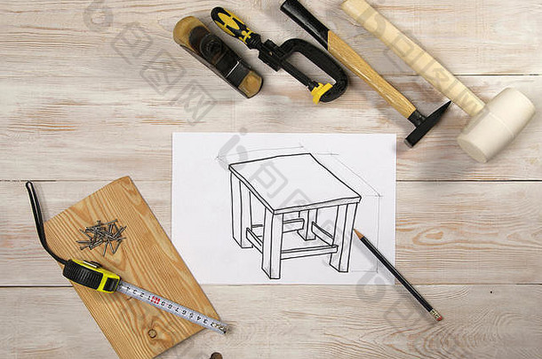草图家具白色表纸前视图木表格工具